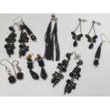 7 PRS BLACK STONE SET EARRINGS