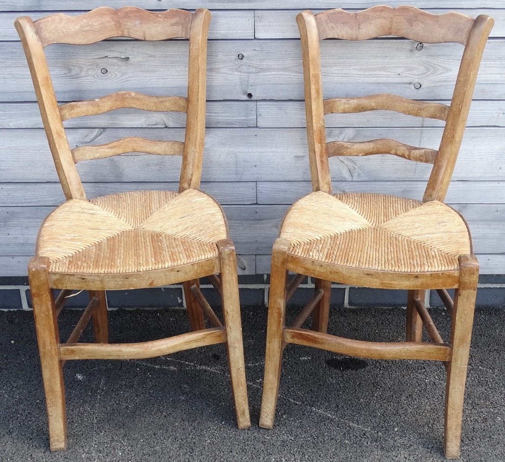 PAIR FRENCH RUSH SEATED CHAIRS