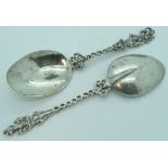 PR DUTCH SILVER SPOONS WITH ROLLED STEMS & FIGURAL FINIALS