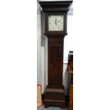 OAK CASED LONGCASE CLOCK WITH PAINTED FACE & SECONDS DIAL