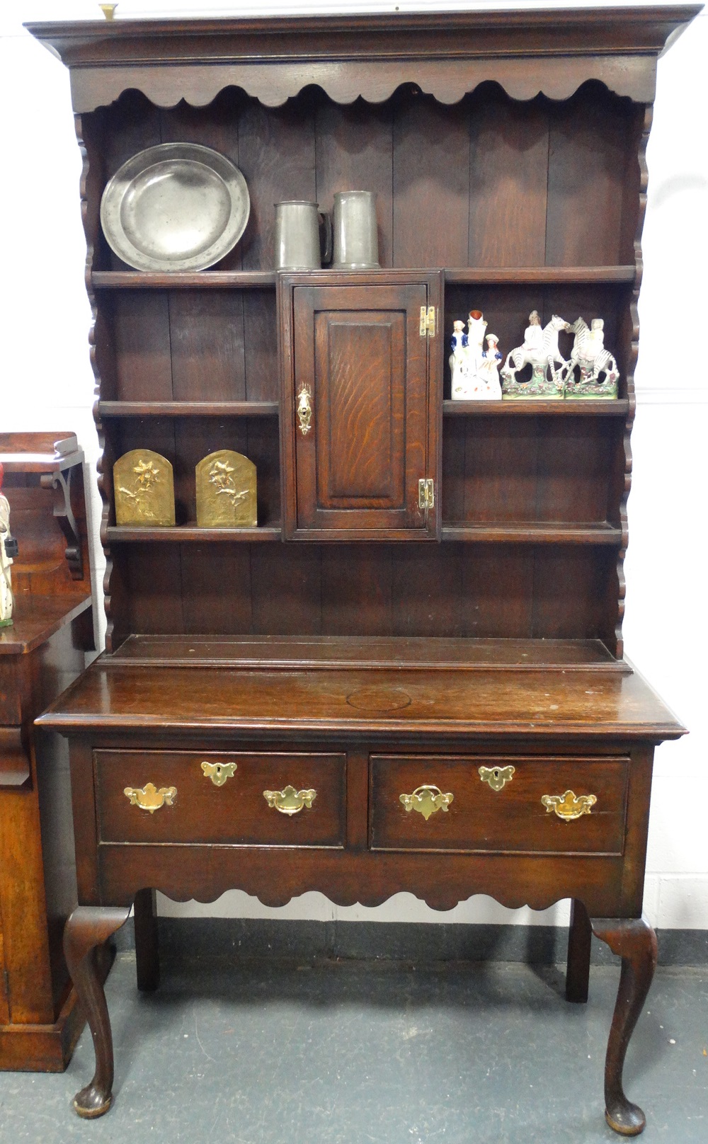 OAK OPEN SHELF/CENTRE CUPBOARD DRESSER (42'L, 17 1/2'W, 76'H)