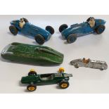 2 DINKY TALBOT LAGO RACE CARS, MG RECORD + 2 OTHER RACING CARS