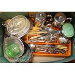 BOX OF CUTLERY & PLATED WARE