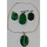 4 MALACHITE PENDANTS & 1 CHAIN