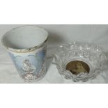 VICTORIAN ENAMEL BEAKER & GLASS DISH