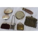 8 COIN PURSES INC 2 SHELL, 3 METAL, LEATHER PIGSKIN & 1960'S BANGLE