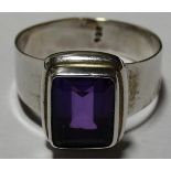 STERLING SILVER SQUARE AMETHYST SET RING