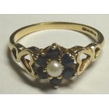 9CT GOLD PEARL & SAPPHIRE RING