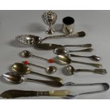 12 PCES PLATED CUTLERY, EGG CUP & SALTS