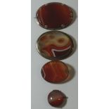 3 VICTORIAN AGATE SET BROOCHES & 1 PIECE