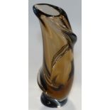 BROWN ART GLASS FLANGED VASE