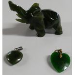 JADE ELEPHANT & 2 PENDANTS