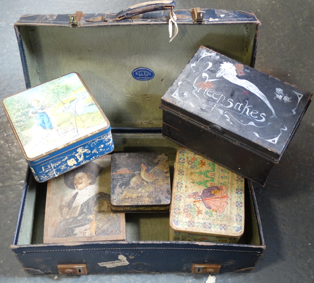 KELVIN SUITCASE OF OLD TINS