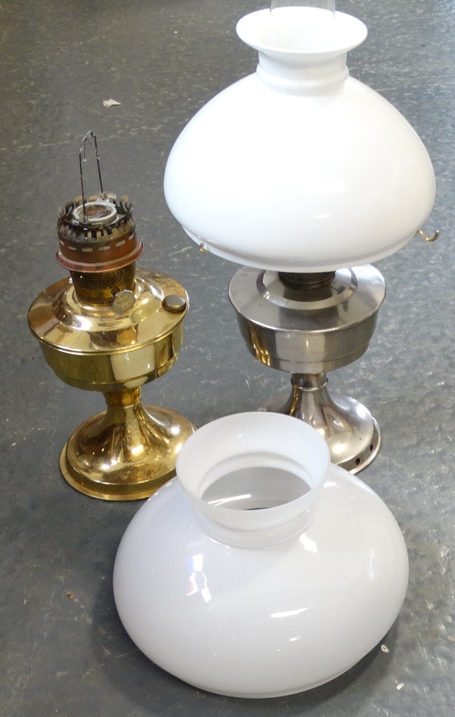 1 BRASS & 1 CHROME OIL LAMPS