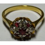 18CT GOLD DIAMOND & RUBY CLUSTER RING