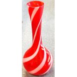 LARGE RED WHITE SWIRL ART GLASS BULBONS VASE 19 1/2'H