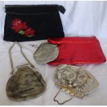 5 BAGS - RED ZIGANA, EMBROIDERED WASH BAG, BAGCRAFT EVE BAG & 2 OTHERS
