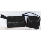 2 LADIES BLACK/DIAMANTEE ADORNED BAGS - CLUTCH & COMPACT BAGS - SHOT SILK LINED