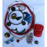 BAG OF JEWELLERY INC DECO BUTTON & ENAMEL BROOCHES