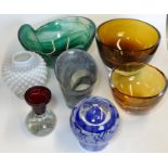 7 ART GLASS BOWLS & VASES