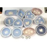 WEDGEWOOD BLUE & WHITE JASPERWARE 10 PIN DISHES & 2 PINK ONES