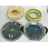 6 DOULTON ARABIC SCENES TEAPLATES, D4031 BOWL, STAND & CROWN DERON POSY PINS