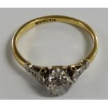 18CT GOLD SOLATAIRE DIAMOND RING WITH DIAMONDS TO SHOULDERS