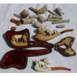 4 MEERSCHAUM PIPES (2 CASED) & CLAY PIPE PIECES