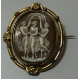 VICTORIAN SHELL CAMEO THE THREE GRACES IN REVOLVING MOUNT