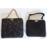 DECO COMPACT FITTED BAG (BLACK) & BRITISH FITTED GILDED FLORAL BOX BAG - CHAIN HANDLE