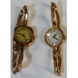 2 9CT GOLD CASED LADIES WRIST WATCHES TO EXPANDING STRAPS