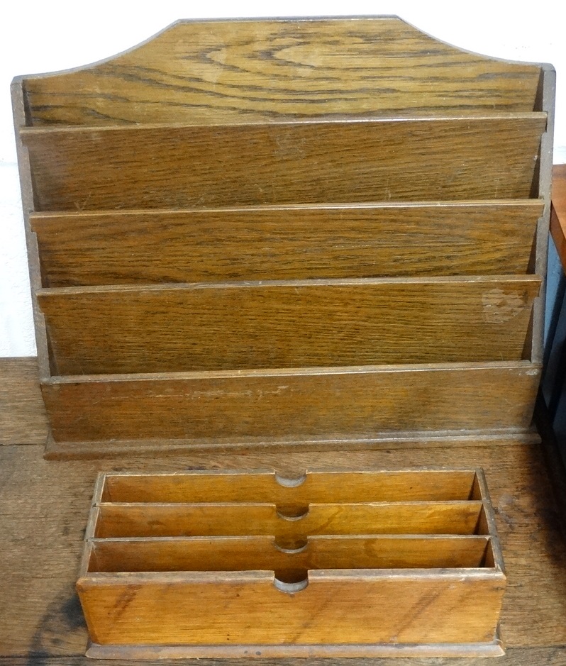 2 OAK STATIONERY RACKS