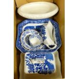 WEDGEWOOD QUEENS WARE BOWL & 5 PCES BLUE & WHITE CHINA