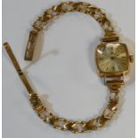 ROLDOR 9CT CASED LADIES WRISTWATCH TO GOLD BRACELET STRAP