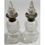 2 SILVER COLLARED CUT GLASS SCENTS FLASKS