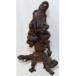 CARVED FRUITWOOD/BRAMBLEWOOD ORIENTAL FIGURE 18'H