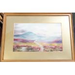 GILT FRAMED & MOUNTED MOORLAND WATERCOLOUR