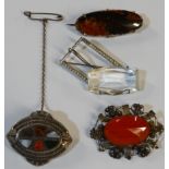 4 STONE SET BROOCHES