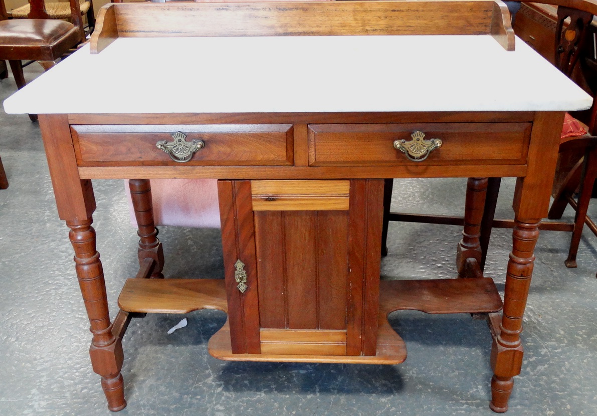 SATIN WOOD MARBLE TOP WASHSTAND