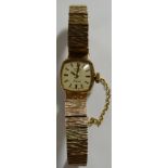 9CT GOLD CASED ROTARY LADIES WRIST WATCH TO 9CT BRACELET STRAP