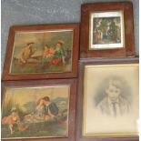 3 FRAMED PRINTS, 1 PHOTOGRAPH & SWING MIRROR