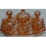 PINK GLASS DRESSING TABLE SET