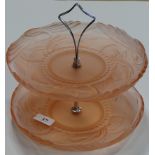 ART DECO PINK GLASS 2 TIER CAKESTAND