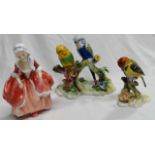 ROYAL ALDERLEY CHICADEE & BUDGERIGAR FIGURES & ROYAL DOULTON GOODY TWO SHOES FIGURE HN2037