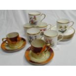 6 WORCESTER FLORAL COFFEE CANS & SAUCERS + 2 CZECH LUSTRE RONES