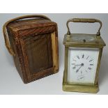 BRASS CARRIAGE CLOCK WITH LEATHER CARRY CASE