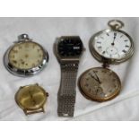 3 POCKET WATCHES & 2 WRISTWATCHES