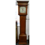 OAK LONGCASE CLOCK WITH PAINTED FACE & DIAL