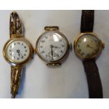 1 9CT GOLD CASED LADIES WRISTWATCH + 2 ROLLED GOLD CASED WATCHES