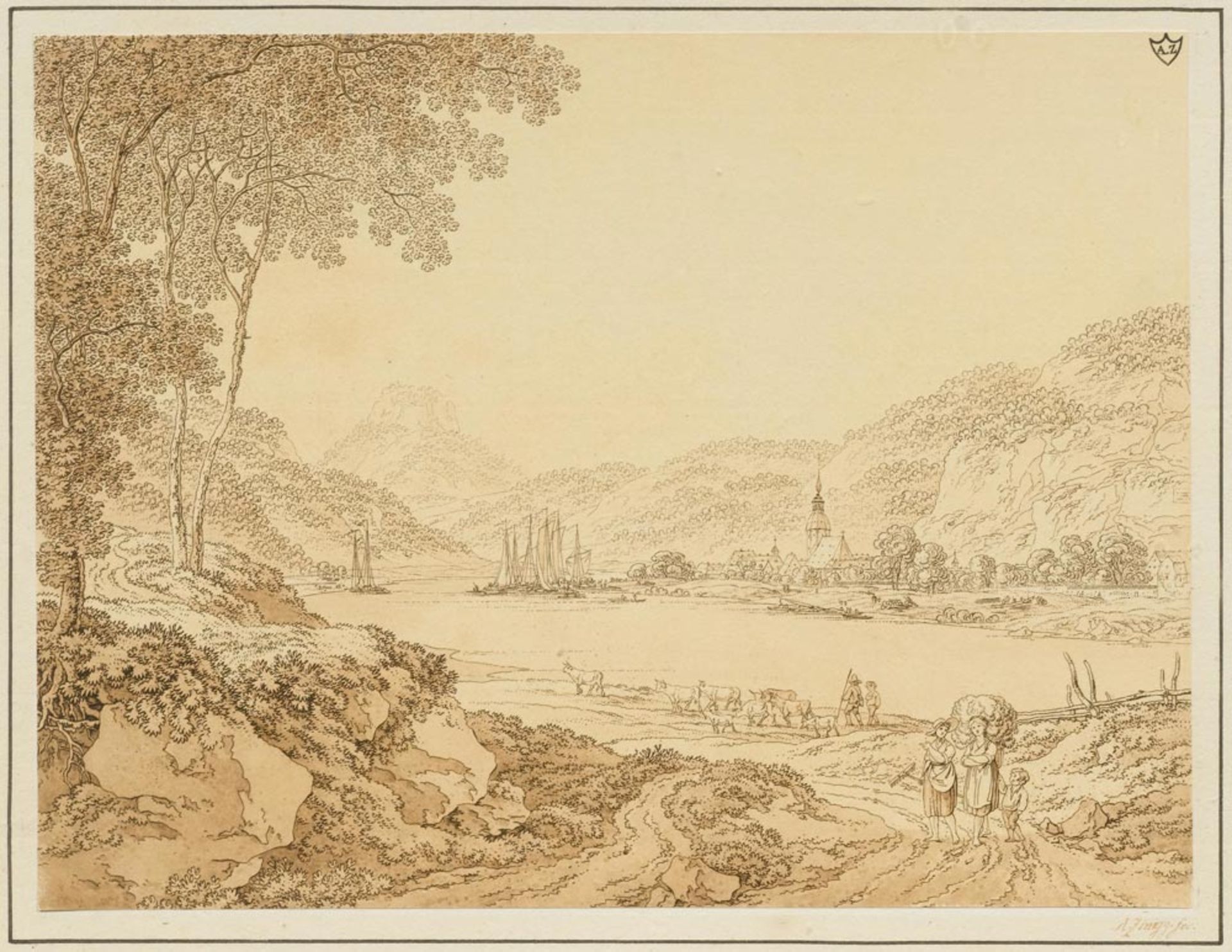 ZINGG, ADRIAN  (St. Gallen 1734 - 1816 Leipzig)  Lot von zwei Ansichten: 1. Blick auf die Shilouette
